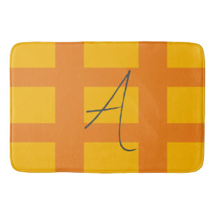 Tapis De Bain Moderne Orange Jaune Couleur Monogramme Nom initia