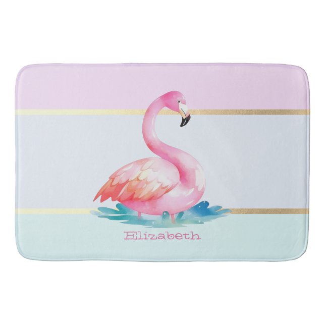 Tapis De Bain Moderne Pastel rayé, Flamants roses roses (Devant)