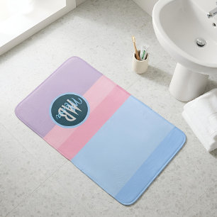 Tapis De Bain Moderne personnalisé rayé pastel rose et bleu