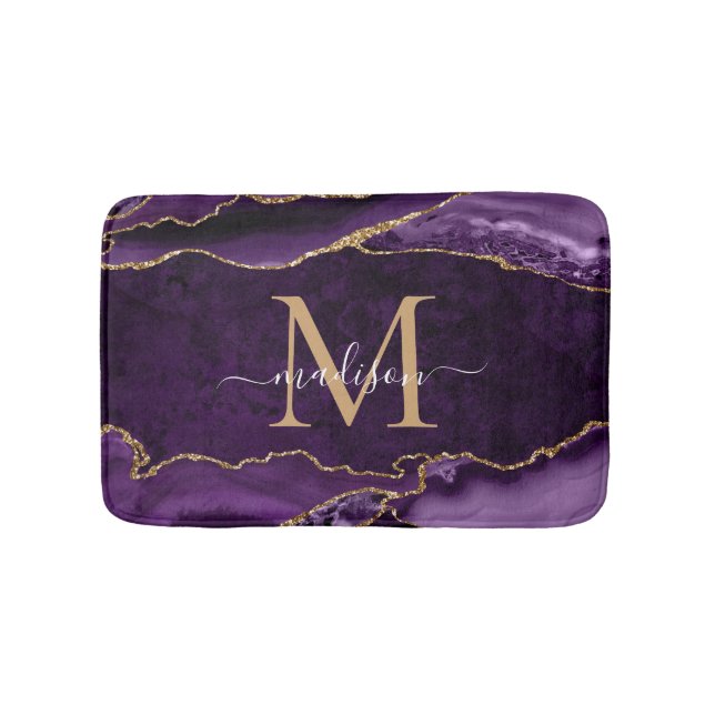 Tapis De Bain Moderne violet violetOr Agate Géode Chic Monogramm (Devant)
