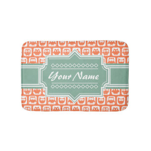 Tapis De Bain Monnaie Nom personnalisé Orange Owls