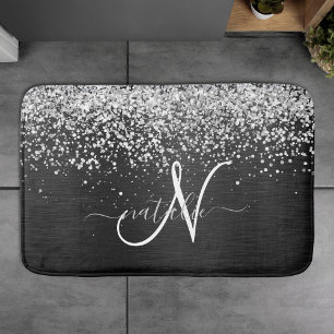 Tapis De Bain Monogramme à étincelle noire à Parties scintillant