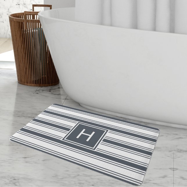 Tapis De Bain Monogramme à rayures blanches et de la marine (Créateur téléchargé)