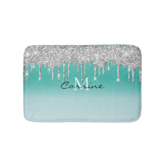 Tapis De Bain Monogramme Aqua Blue Metallic + Parties scintillan