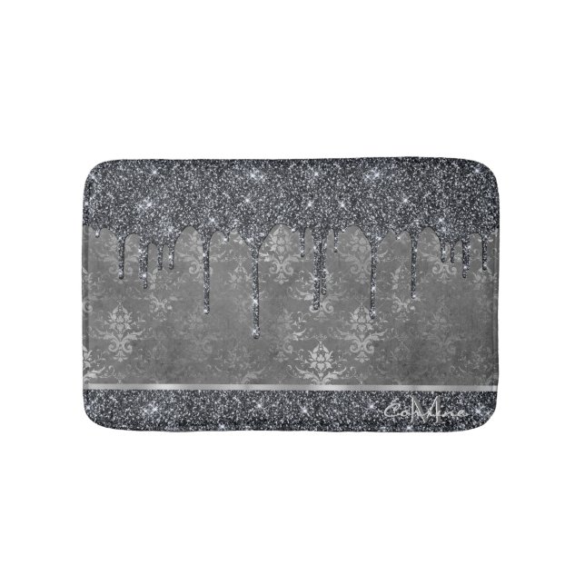 Tapis De Bain Monogramme Argent Parties scintillant noire en mét (Devant)