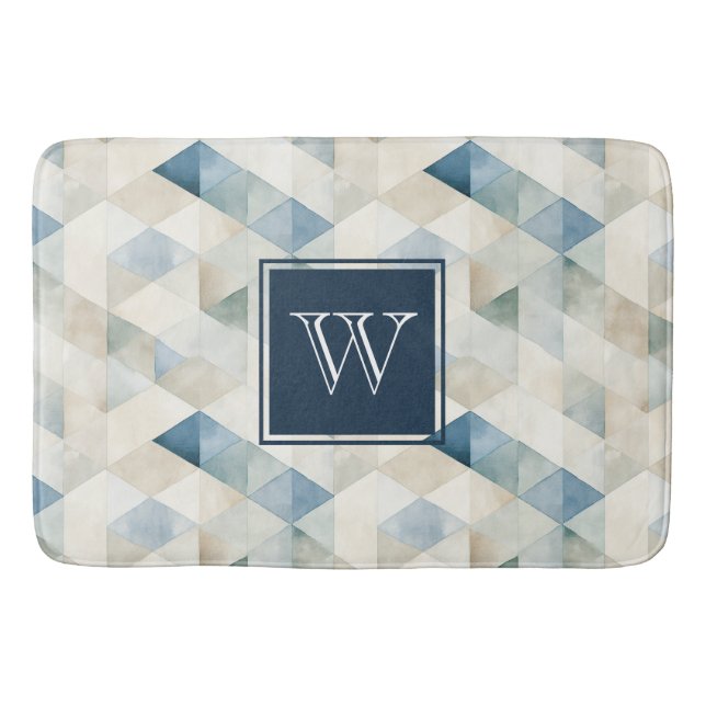 Tapis De Bain Monogramme Bain Motif Abstrait Bleu Tranquil Beach (Devant)