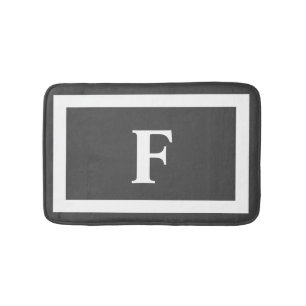Tapis De Bain Monogramme blanc gris simple moderne