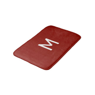 Tapis De Bain Monogramme blanc minimal sur rouge