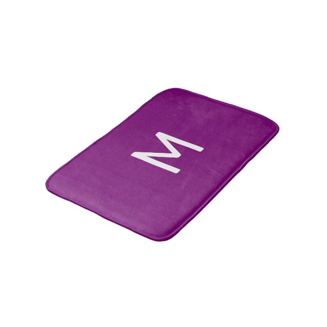 Tapis De Bain Monogramme blanc minimal sur violet (Angle)