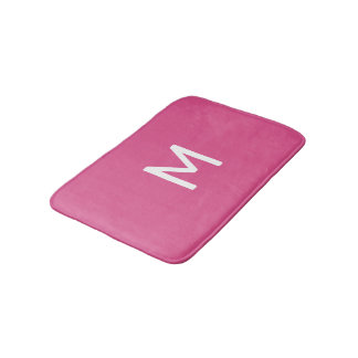 Tapis De Bain Monogramme blanc minimaliste sur rose