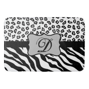 Tapis De Bain Monogramme blanc noir de peau de léopard de zèbr