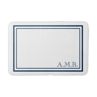 Tapis De Bain Monogramme bleu marine classique personnalisé