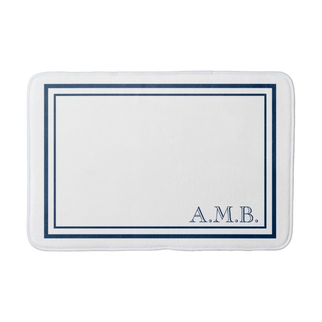 Tapis De Bain Monogramme bleu marine classique personnalisé (Devant)