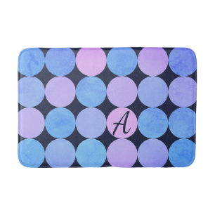 Tapis De Bain Monogramme bleu pourpre et rose des cercles