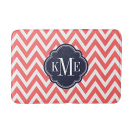 Tapis De Bain Monogramme Chevron Coral et Navy
