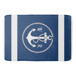 Tapis De Bain Monogramme classique Marine marine bleu et blanc