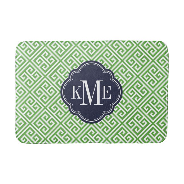 Tapis De Bain Monogramme clé grecque Green et Navy (Devant)