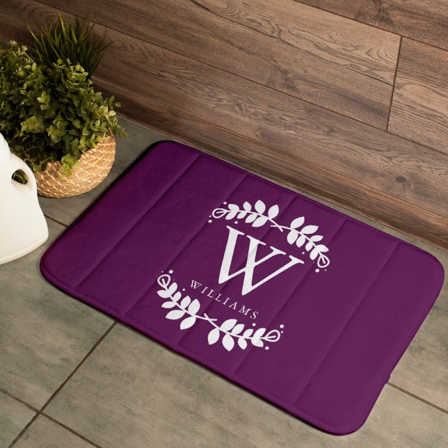 Tapis De Bain Monogramme d'aubergine pourpre (Créateur téléchargé)