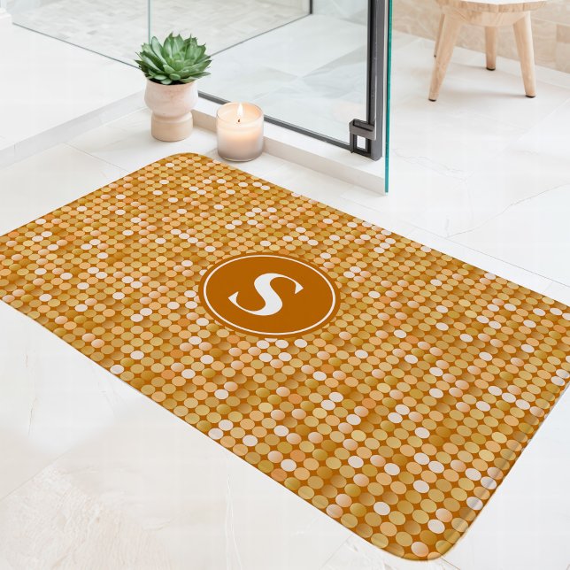 Tapis De Bain Monogramme de boule Disco Gold Parties scintillant (Créateur téléchargé)