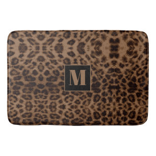 Tapis De Bain Monogramme de chic noir Brown de Leopard Poster de