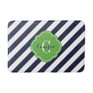 Tapis De Bain Monogramme de la marine et des bandes de rapaces v