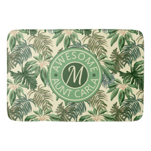 Tapis De Bain Monogramme de l'aquarelle des Tantes Feuilles