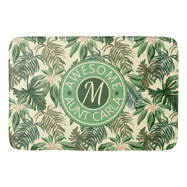 Tapis De Bain Monogramme de l'aquarelle des Tantes Feuilles (Devant)