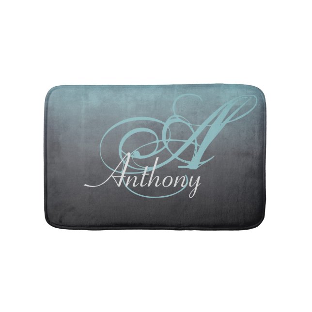 Tapis De Bain Monogramme de nom Abstrait noir gris-gris (Devant)