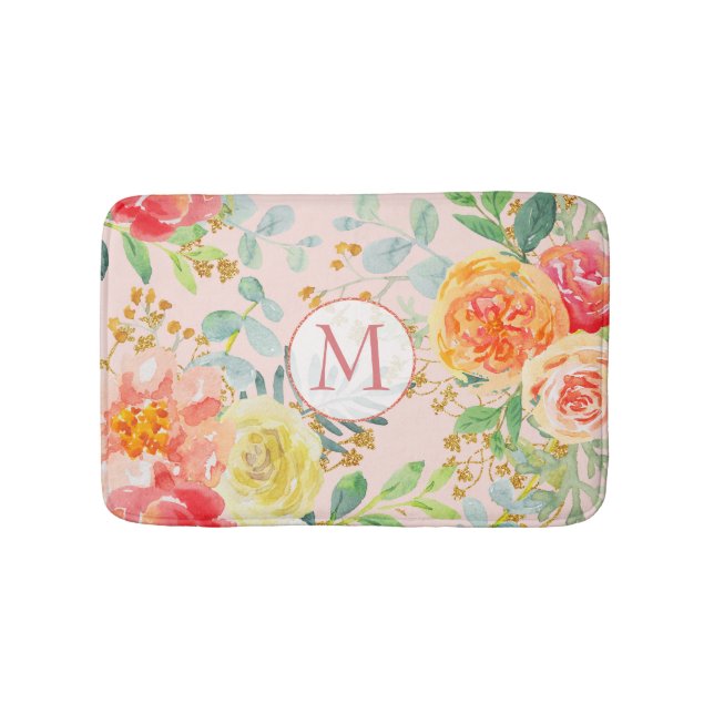 Tapis De Bain Monogramme de Parties scintillant d'Eucalyptus ros (Devant)