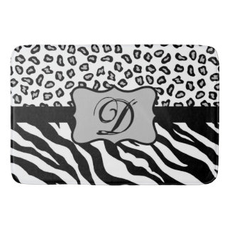 Tapis De Bain Monogramme de peau de léopard blanc noir