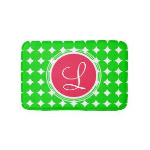 Tapis De Bain Monogramme de point de polka rouge et vert