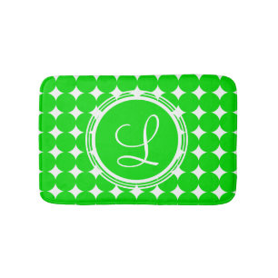 Tapis De Bain Monogramme de point de polka vert