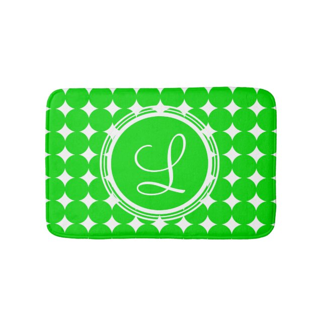 Tapis De Bain Monogramme de point de polka vert (Devant)