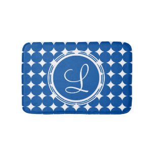 Tapis De Bain Monogramme de point Polka Bleu