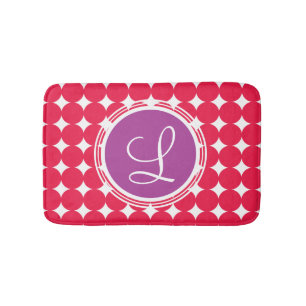 Tapis De Bain Monogramme de point Polka violet et rouge