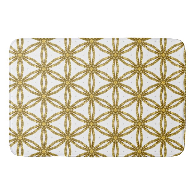 Tapis De Bain Monogramme Elegant blanc et or géométrique (Devant)