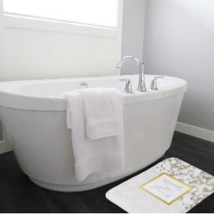 Tapis De Bain Monogramme en cuir blanc Faux