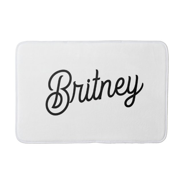 Tapis De Bain Monogramme et nom personnalisés en noir moderne (Devant)