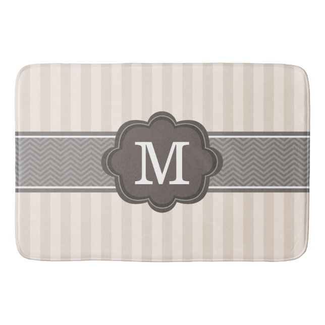 Tapis De Bain Monogramme fait sur commande Brown de rayures (Devant)
