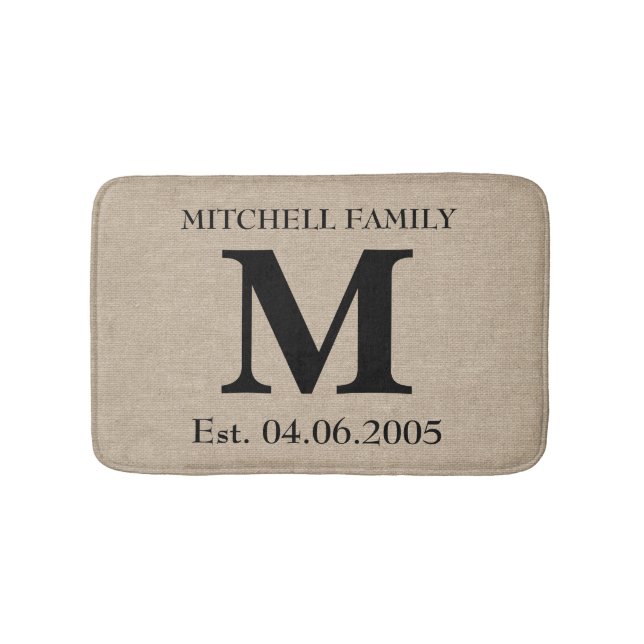 Tapis De Bain Monogramme faux lin burlap rustique mariage initia (Devant)
