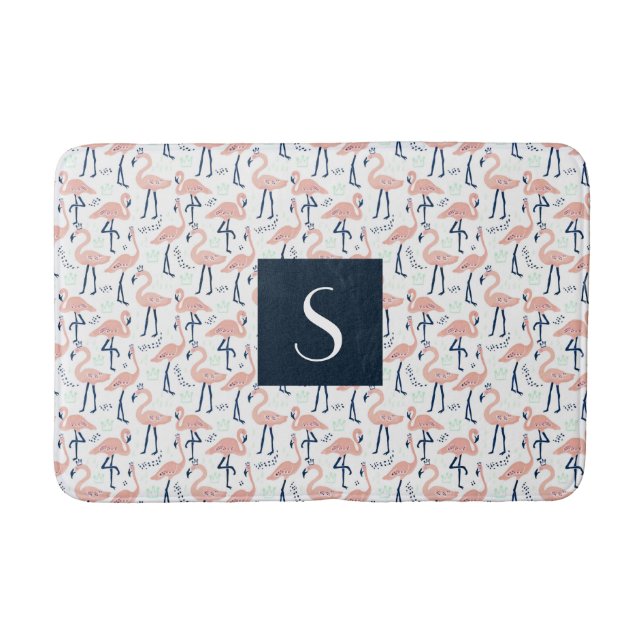 Tapis De Bain Monogramme Flamant rose rose moderne (Devant)