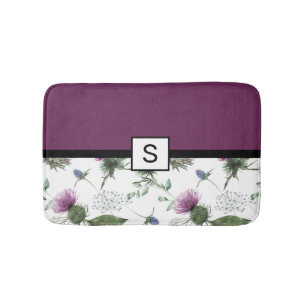 Tapis De Bain Monogramme floral pourpre