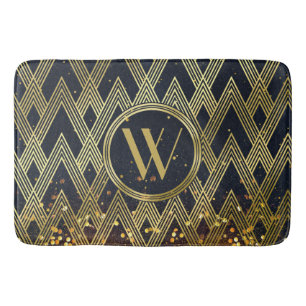Tapis De Bain Monogramme géométrique de motif de charme de