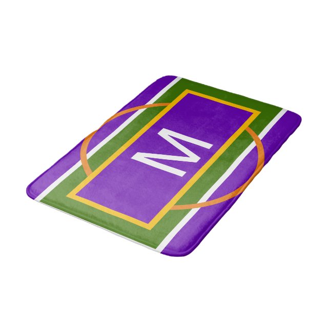 Tapis De Bain Monogramme Géométrique violet jaune orangé (Angle)