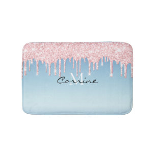 Tapis De Bain Monogramme Ice Bleu Métallique Parties scintillan