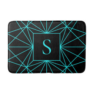 Tapis De Bain Monogramme initial   Design géométrique turquoise