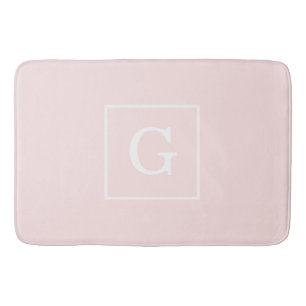 Tapis De Bain Monogramme initial encadré blanc rose clair