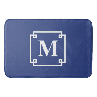 Tapis De Bain Monogramme intelligent bleu et blanc marine