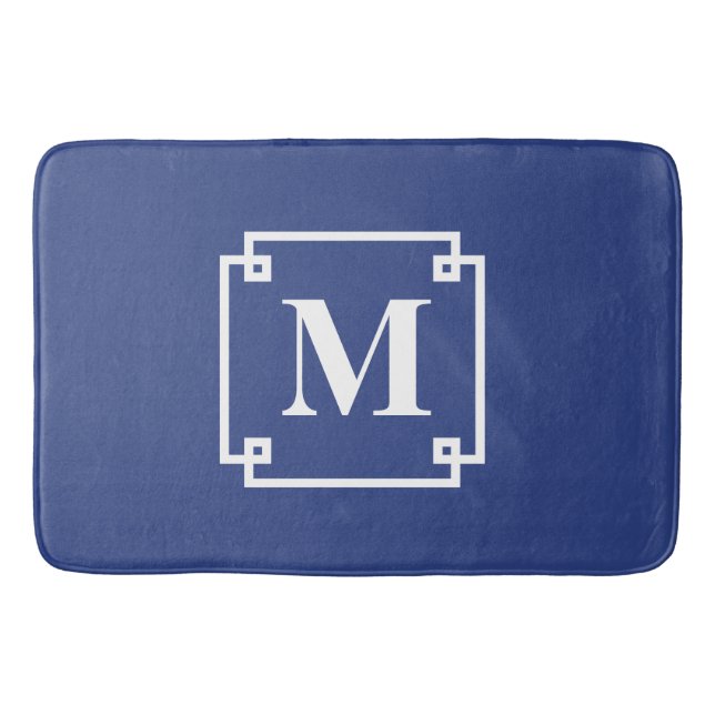 Tapis De Bain Monogramme intelligent bleu et blanc marine (Devant)