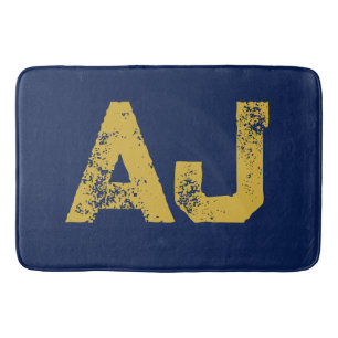 Tapis De Bain Monogramme Lettres Initiales Or & Bleu Simple